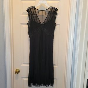 Elegant V-neck Black Cocktail Dress with sequins / embellishments, sheer Sz 6
